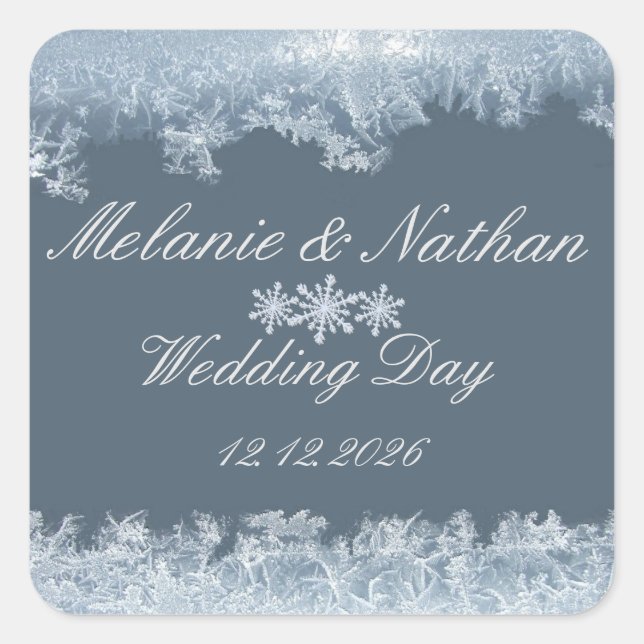 Sticker Carré Frosted Blue Winter Wedding Custom (Devant)