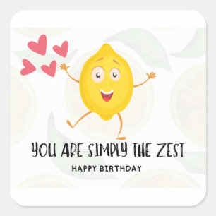 Sticker Carré Fruit de caricature citron Joyeux anniversaire drô