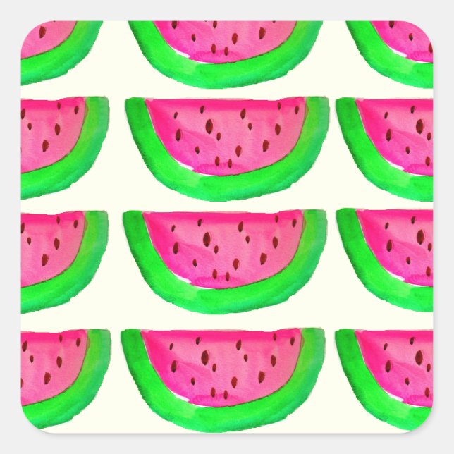 Sticker Carré Fruit de pastèque rose juteux motif au citron (Devant)