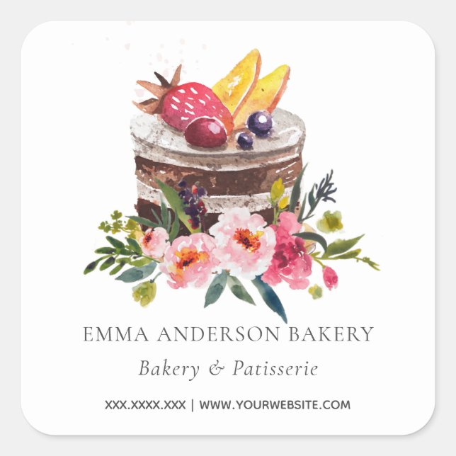 STICKER CARRÉ FRUIT FLORAL CAKE DE LA PATISSERIE CUPCAKE BAKERY  (Devant)