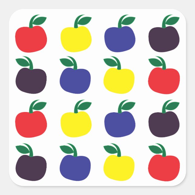 Sticker Carré Fruits de pommes colorés (Devant)