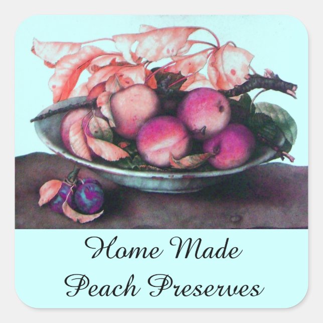 Sticker Carré FRUITS DE SAISON / PEACH Preserve Canning Jar (Devant)