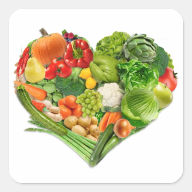 Sticker Carré Fruits et légumes Coeur - Vegan (Devant)