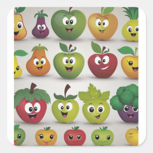 Sticker Carré Fruits et légumes souriants