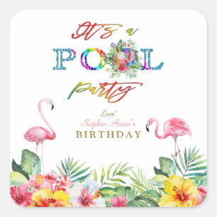 Sticker Carré Fruits floraux hawaïens Piscine d'oiseaux Annivers