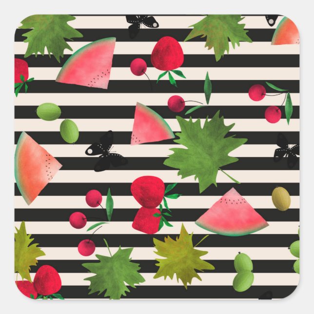 Sticker Carré Fruits Fruits Fruits Fruits Fruits Aquarelles Cart (Devant)