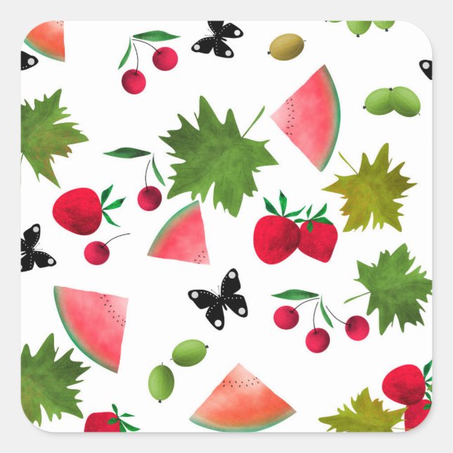 Sticker Carré Fruits Fruits Fruits Fruits Fruits Aquarelles Cart (Devant)