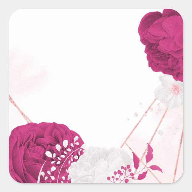 Sticker Carré fuchsia & blanc mariage floral (Devant)