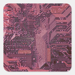 Sticker Carré Fuchsia Cyber Circuit Board Tech Art Electronique