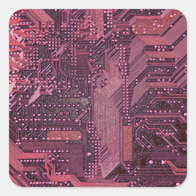 Sticker Carré Fuchsia Cyber Circuit Board Tech Art Electronique (Devant)