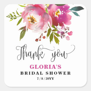 Sticker Carré Fuchsia Floral  Baby Shower de Mariage 