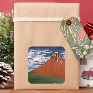 Sticker Carré Fuji rouge, volcan Aka Fujiyama Katsushika Hokusai