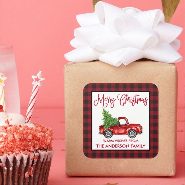 Sticker Carré Fun Calliage Noël Vintage Camion Plaid (Fête)