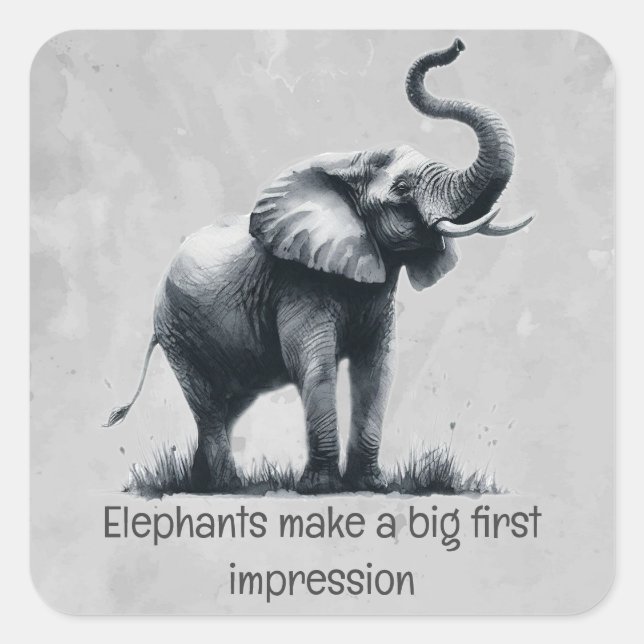 Sticker Carré Fun Elephant Big First Impression Citation Animal  (Devant)