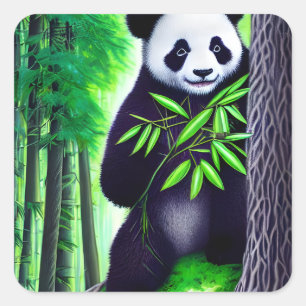 Sticker Carré Fun Little Panda Bear