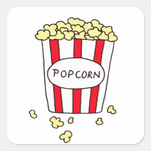 Sticker Carré Fun Movie Theater Popcorn à Red White Bucket
