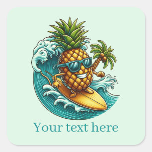 Sticker Carré Fun Pineapple beach surf ajouter du texte