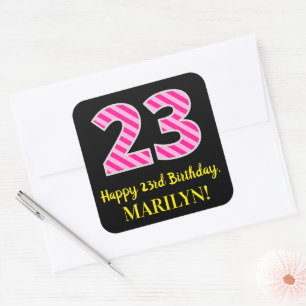 Sticker Carré Fun Pink Stripes "23" : Joyeux 23ème anniversaire 