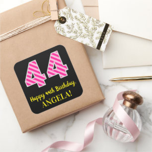 Sticker Carré Fun Pink Stripes "44" : Joyeux 44ème anniversaire 
