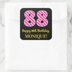Sticker Carré Fun Pink Stripes "88" : Joyeux 88ème anniversaire 