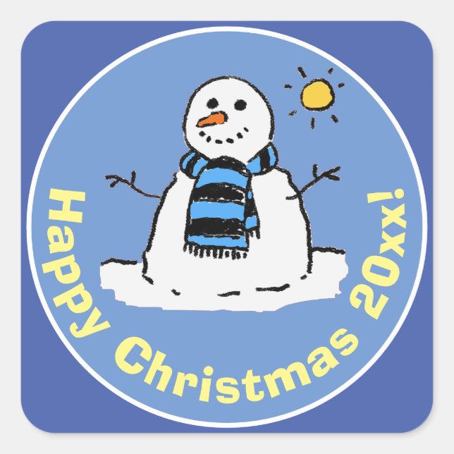 Sticker Carré Fun Snowman Design de Noël (Devant)