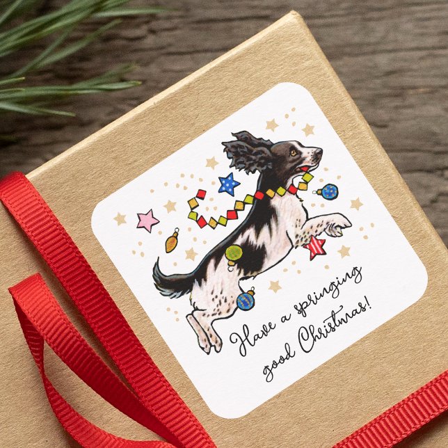 Sticker Carré Fun Springer Spaniel Chien Leappy Noël (Créateur téléchargé)