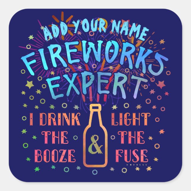 Sticker Carré Funky 4 juillet Independence Fireworks Expert V2 (Devant)