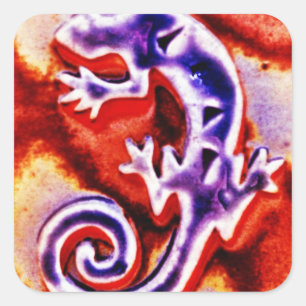 Sticker Carré Funky bleu violet orange Lizard Gecko Sud-Ouest