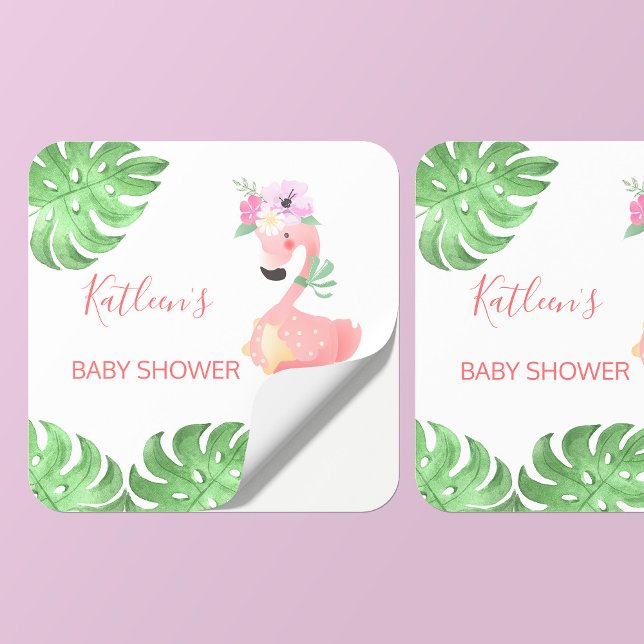 Sticker Carré Funky mignon baby shower flamingo rose (Créateur téléchargé)