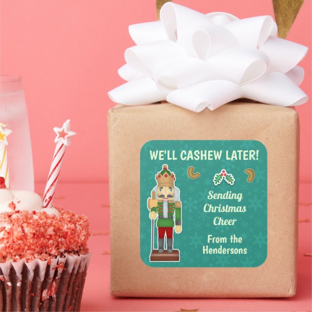 Sticker Carré Funky Noël Nutcracker Cashew Mistletoe Custom (Fête)