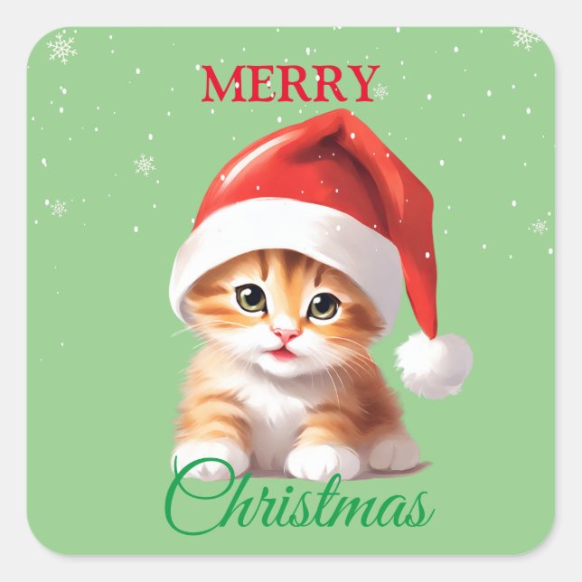 Sticker Carré Funny animaux Safari Chat Père Noël Costume de Noë (Devant)