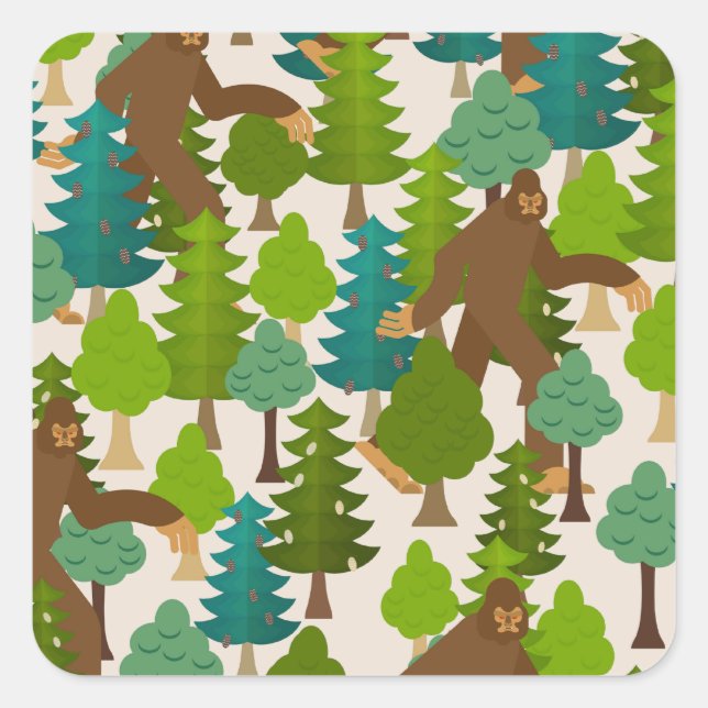 Sticker Carré Funny Bigfoot dans les bois (Devant)