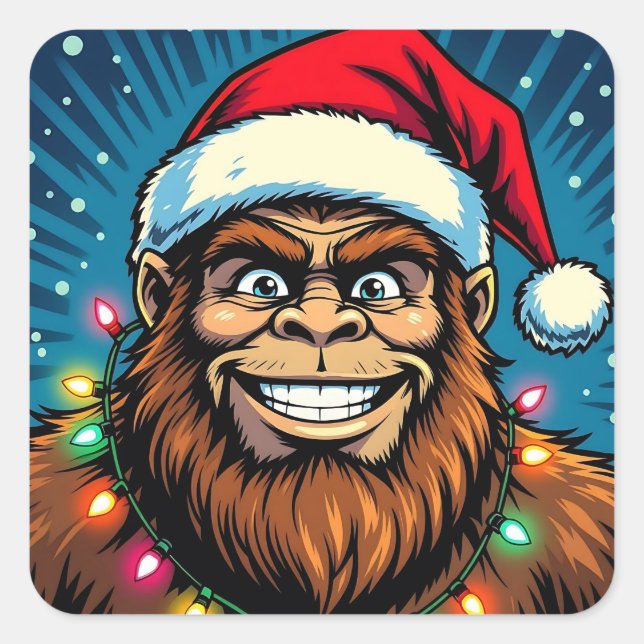 Sticker Carré Funny Bigfoot Sasquatch Yeti Christmas (Devant)