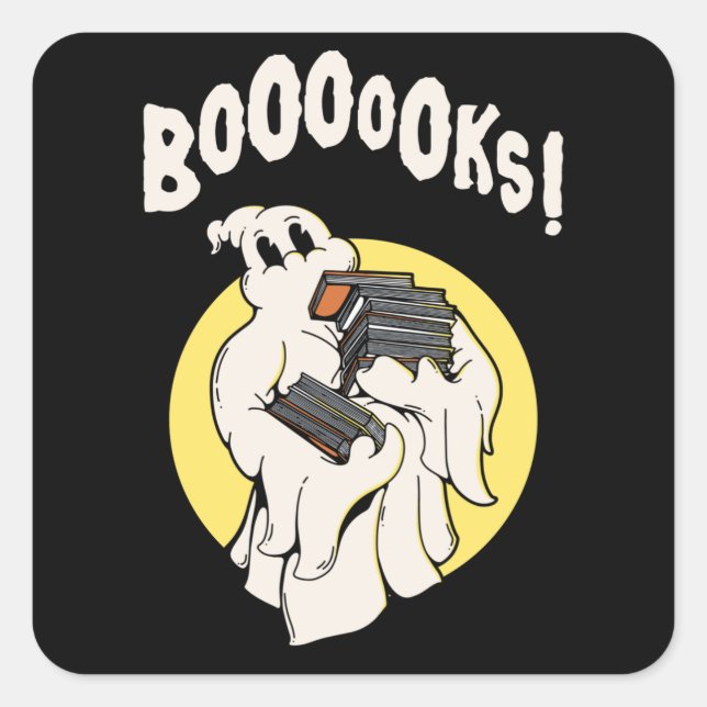 Sticker Carré Funny Bookworm Ghost Halloween Costume Booooks (Devant)