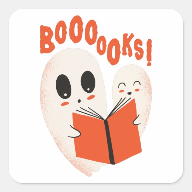 Sticker Carré Funny Bookworm Ghost Halloween Costume Boooooks (Devant)