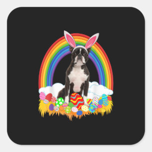 Sticker Carré Funny Boston Terrier Egg Chemise Amoureux des chie