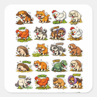 Sticker Carré Funny Cartoon Animals Pooping