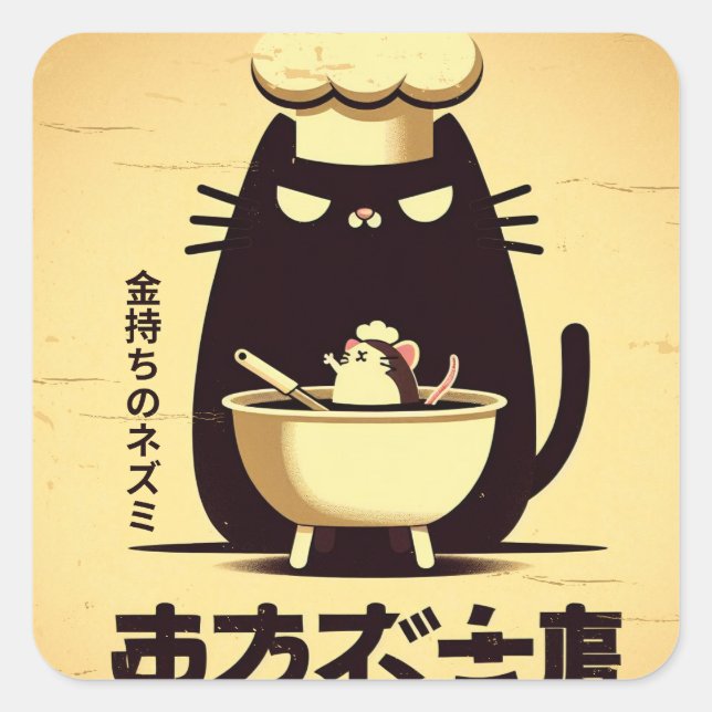 Sticker Carré Funny Cat Chef Cooking (Devant)