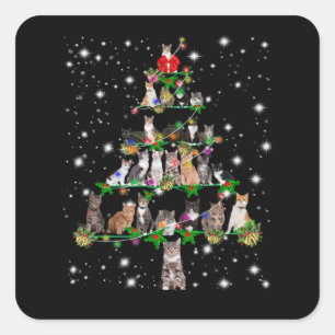 Sticker Carré Funny Cats Christmas Tree Tee Ornement Décor Cade