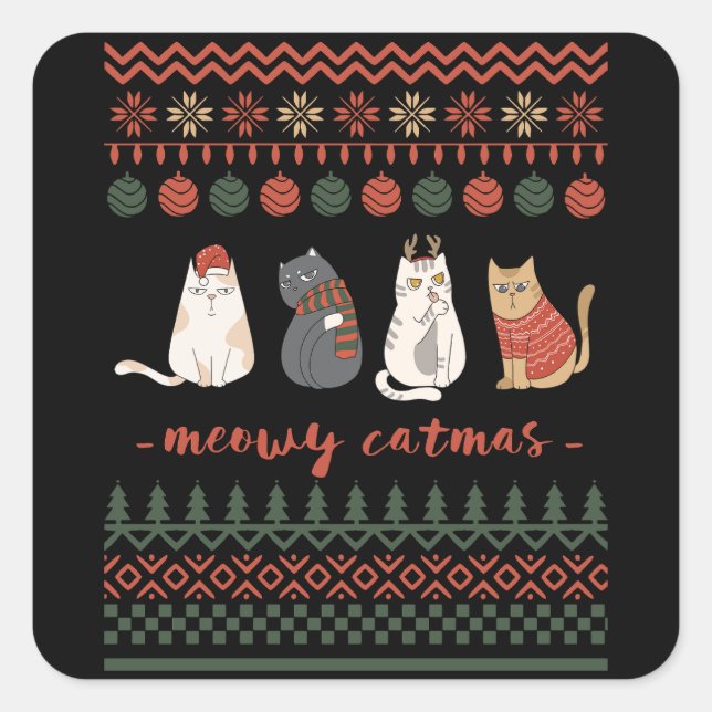 Sticker Carré Funny Chat jeu de Noël - Chat Noël (Devant)