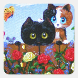 Sticker Carré Funny Chat noir Calico Papillon Créationarts