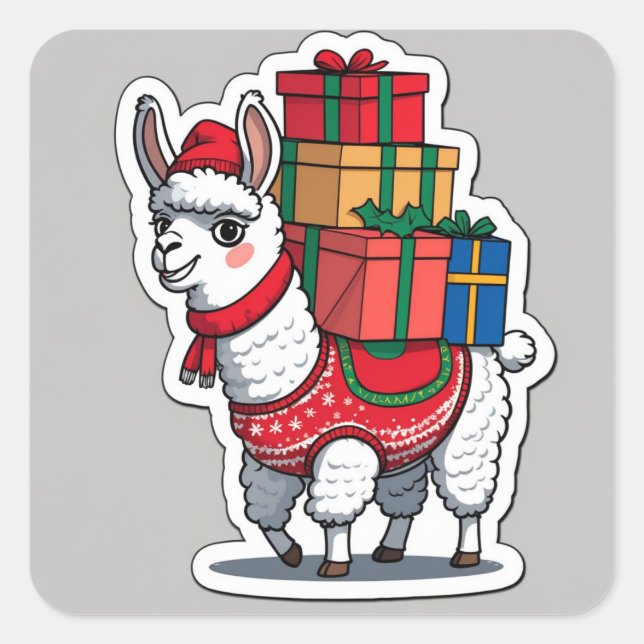 Sticker Carré Funny Christmas Llama Design – “Fa La La Llama” (Devant)