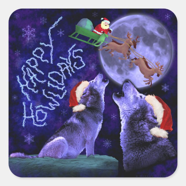 Sticker Carré Funny Christmas Wolf Pun Happy Howlidays Humour (Devant)