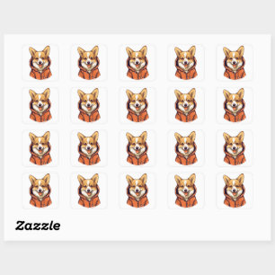 Sticker Carré Funny Corgi portant le Sweat - shirt à capuche