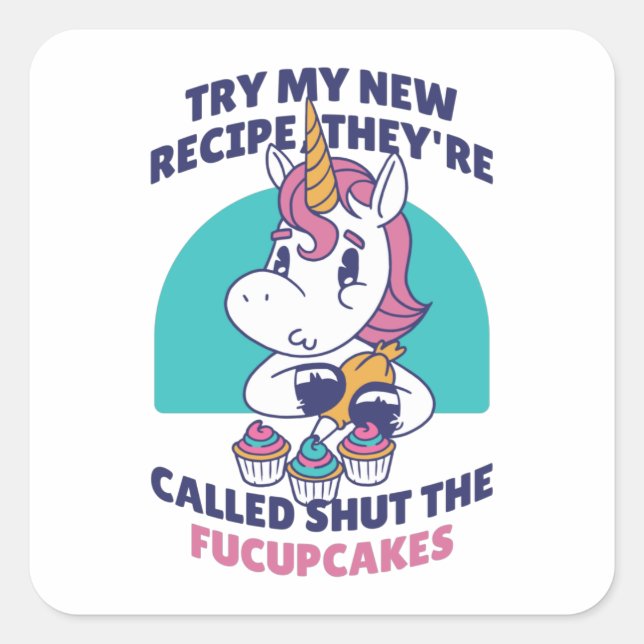 Sticker Carré Funny Cupcake Unicorn (Devant)