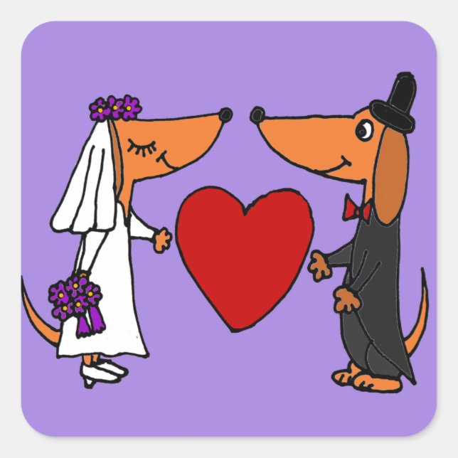 Sticker Carré Funny Dachshund Chiens de mariée et Mariage de cha (Devant)