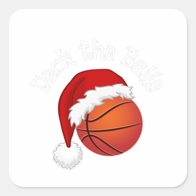 Sticker Carré Funny Deck the Balls Christmas Basketball Pun (Devant)