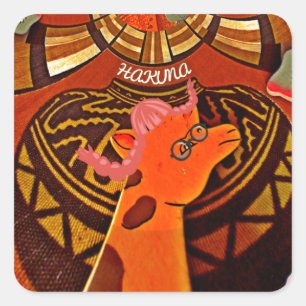 Sticker Carré Funny Elegant Giraffe Accessoré Style Africain