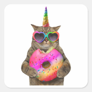 Sticker Carré Funny Gay pride de chat arc-en-ciel LGBT Unicorn S