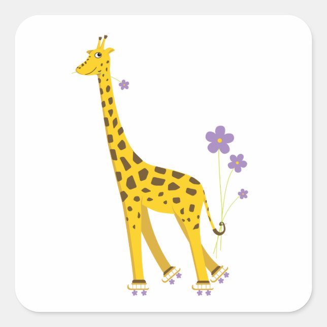 Sticker Carré Funny Giraffe Roller Patinage (Devant)
